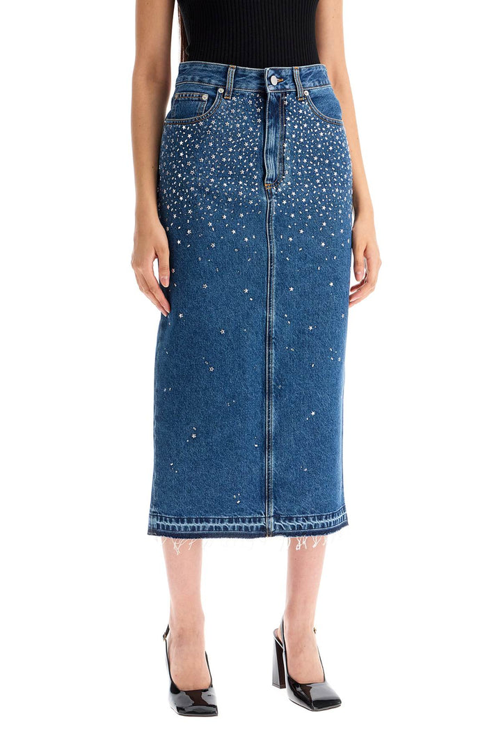 Gonna Midi In Denim Con Strass