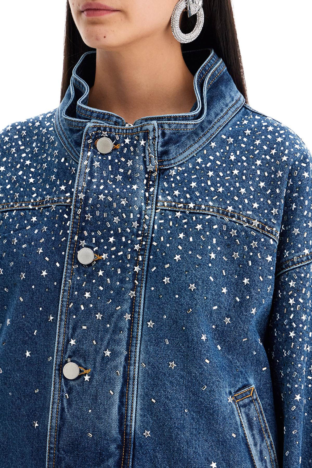 Bomber In Denim Con Strass