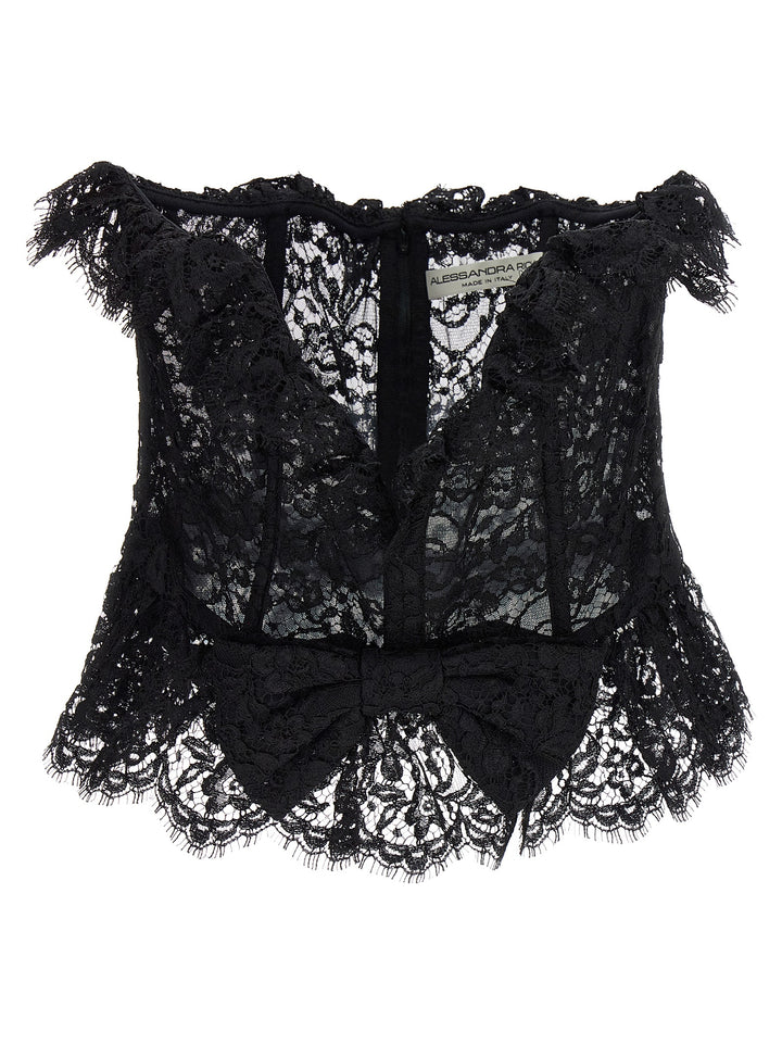 Lace Bow Bustier Top Tops Black