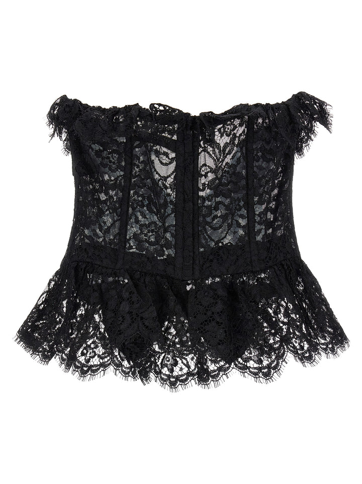 Lace Bow Bustier Top Tops Black