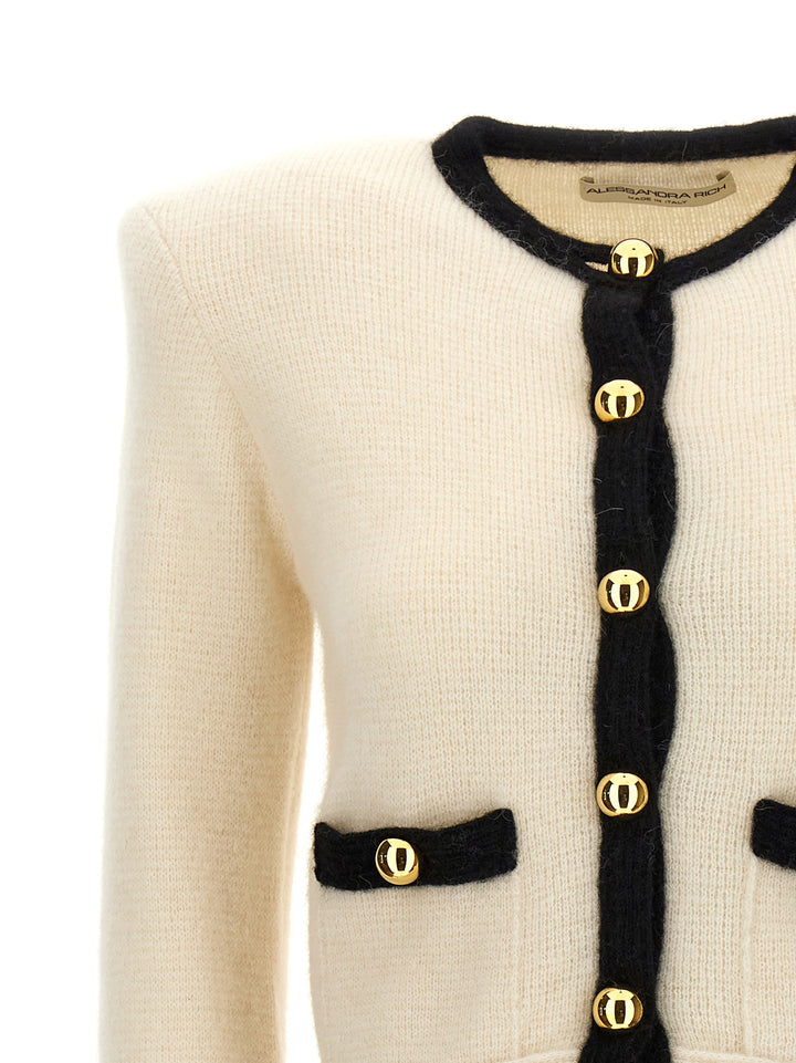 Alpaca Cropped Cardigan Sweater, Cardigans White/Black