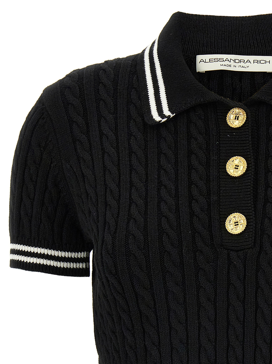 Alessandra Rich Braided  Shirt Polo - White/Black | dcbf6fc73dcd8ee26457730be464ad21566f4e9d