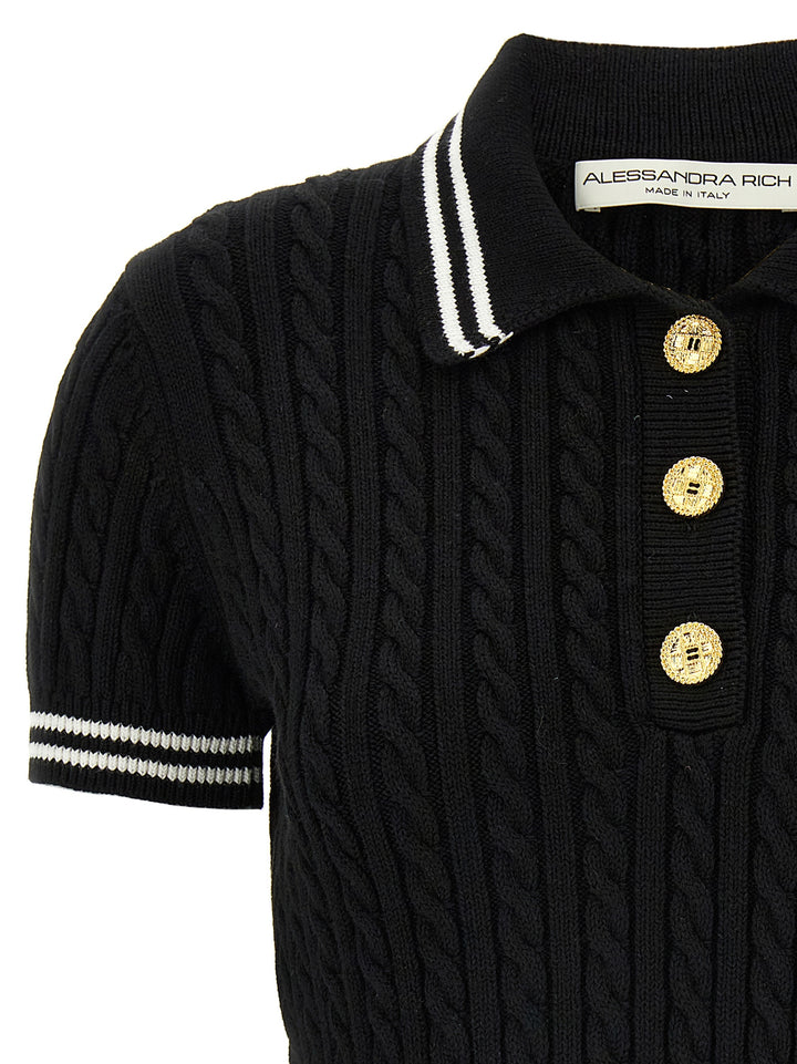 Alessandra Rich Braided  Shirt Polo - White/Black | dcbf6fc73dcd8ee26457730be464ad21566f4e9d