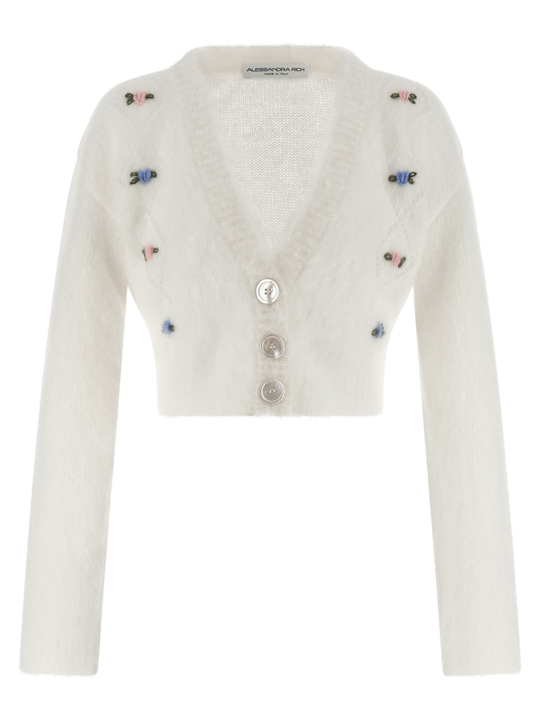 Alessandra Rich Carded Mohair Sweaters and Cardigans - White | b9c8881a9d2628e5860317f9481b2e69810447e7