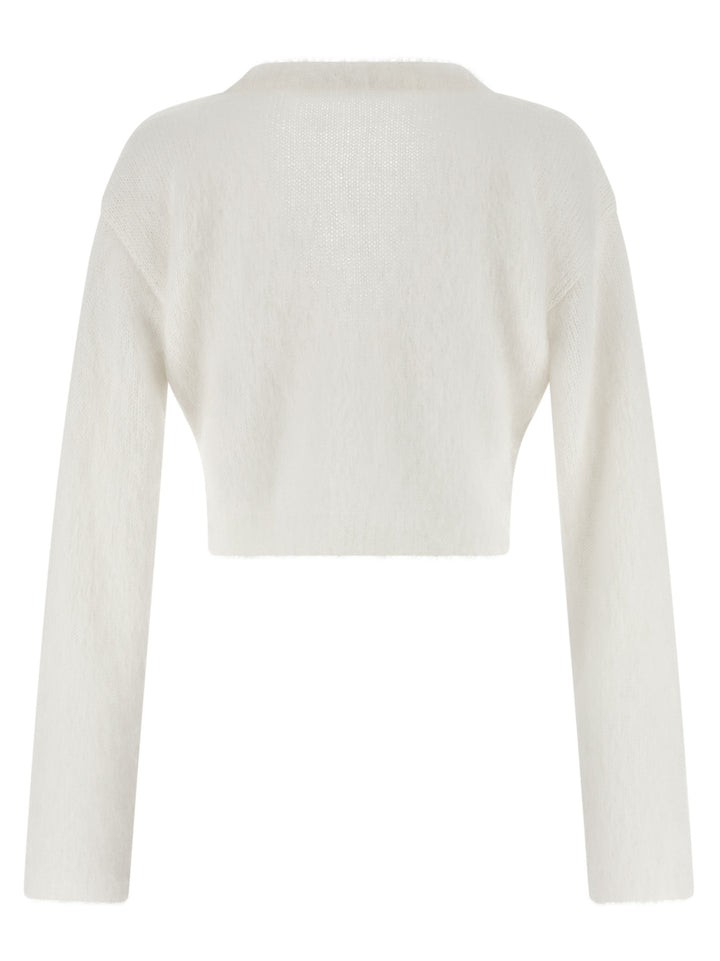 Alessandra Rich Carded Mohair Sweaters and Cardigans - White | d6859c6216366e0452f9b34c6892005e4beac1b4
