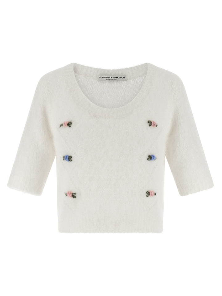 Alessandra Rich Carded Mohair Sweaters and Cardigans - White | f3a0d1ffbc8a3fcf54ccd18576684f461bedd3dc