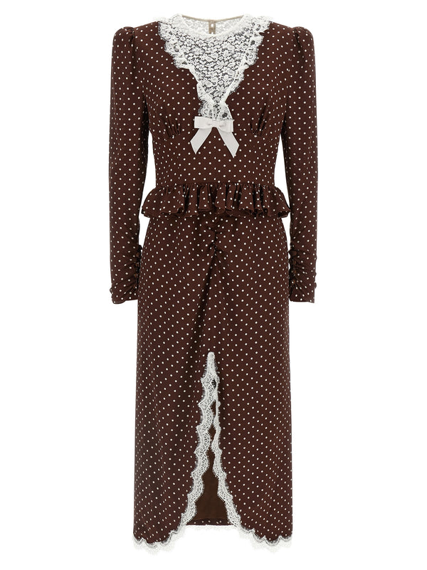 Polka Dot Midi Dresses Brown