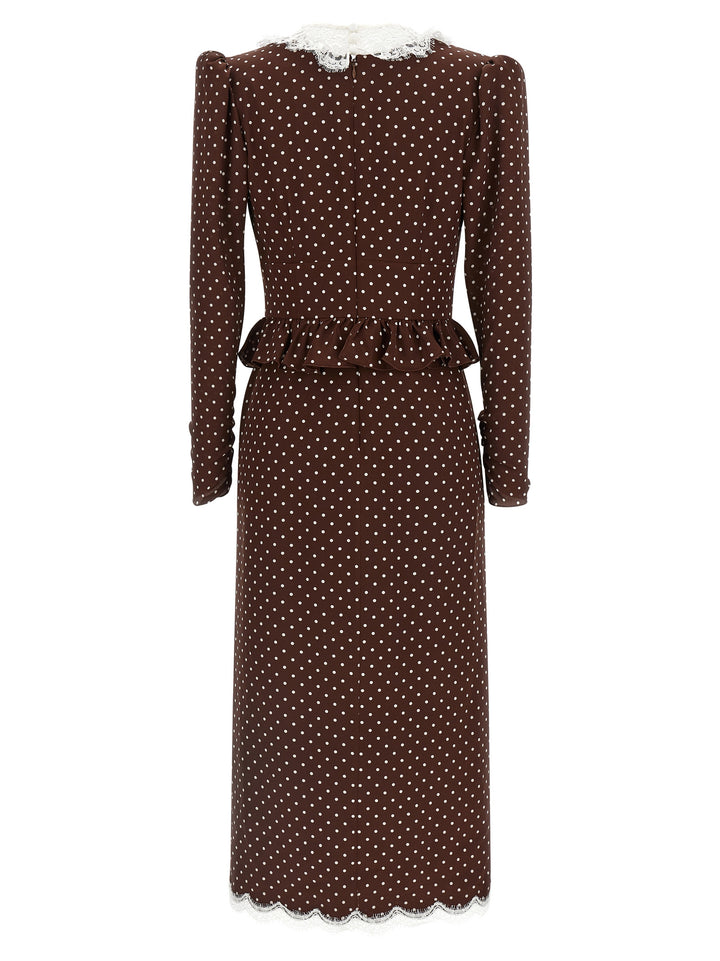 Alessandra Rich Polka Dot Midi Dresses - Brown | 3565ebbaa664aa3d4f6b57099f5b11d68603b3e9