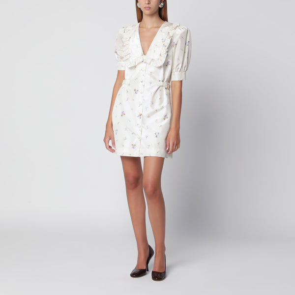 White Floral-Print Silk Mini Dress