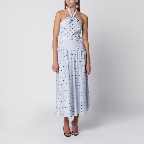 Light Blue Silk Midi Dress With Polka Dots