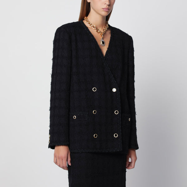 Black Double-Breasted Bouclé Tweed Jacket