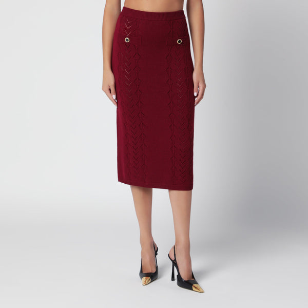 Bordeaux Merino Wool Lace Knit Midi Skirt
