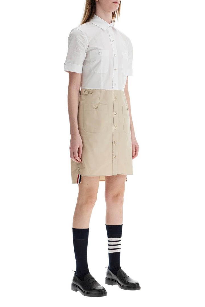 Khaki Typewriter Cloth Dress With Striped Logo