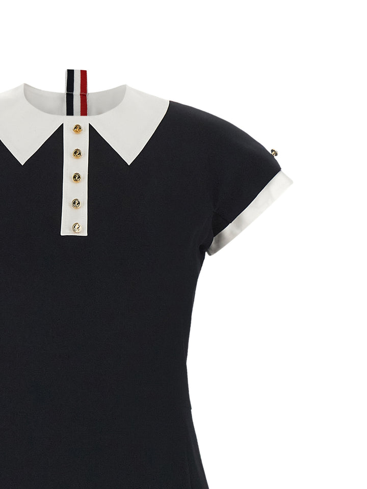 Thom Browne Polo Dress With Intarsia And Rwb Detail Dresses - Blue | 14b21dc215c05907f13bbedb5fda2301894ed932