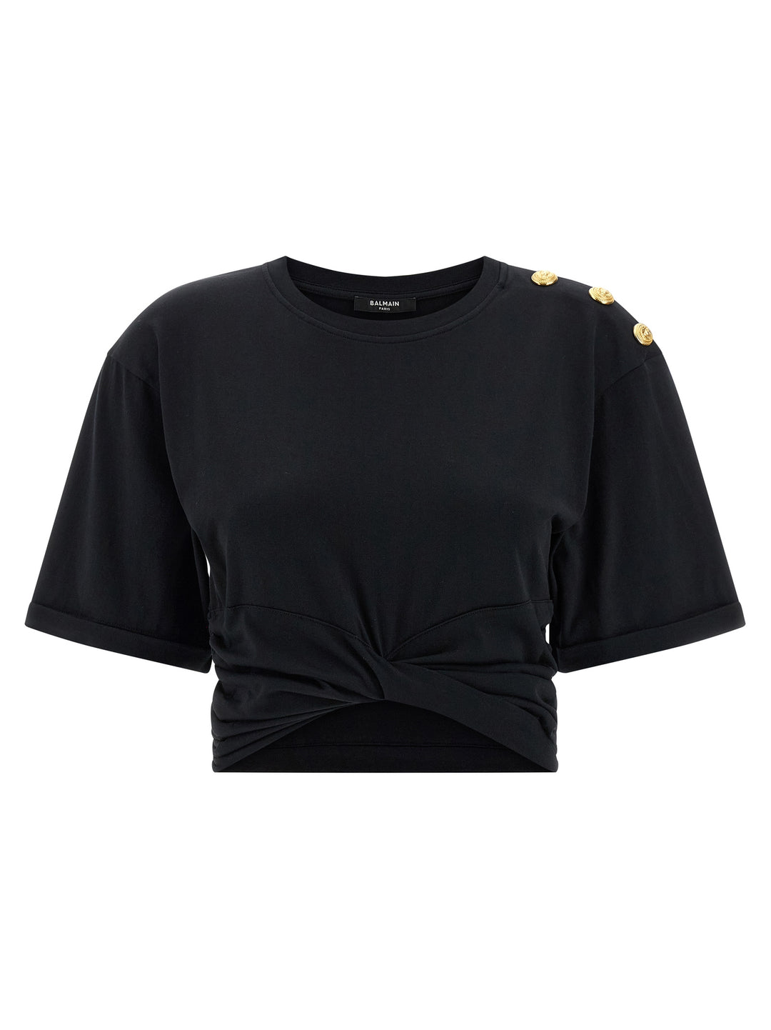 Balmain Knotted Crop T-shirt - Black | 1b768e277d2dfda6c9442afd103c0f781868d27b