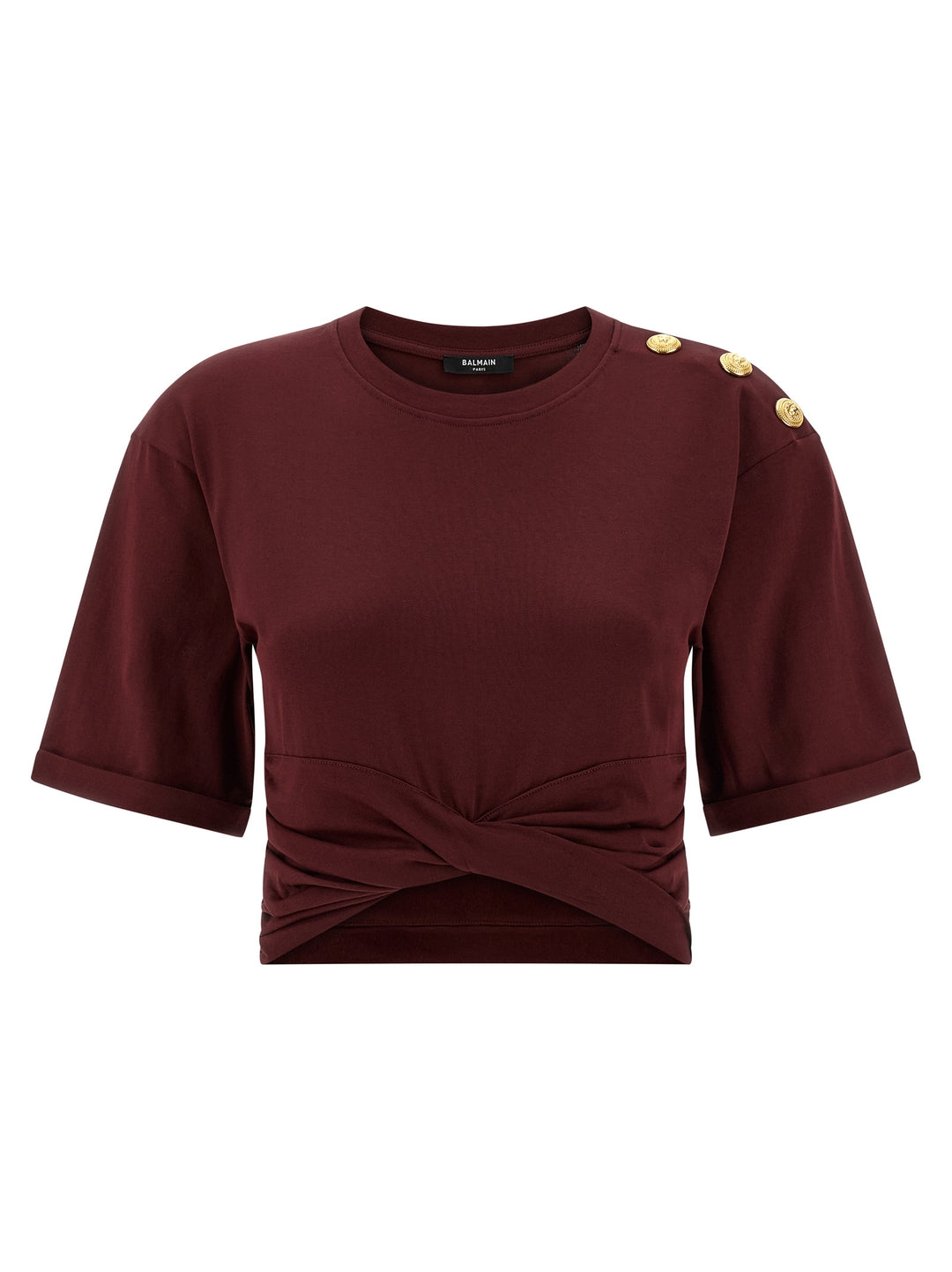 Balmain Knotted Crop T-shirt - Bordeaux | d92319f949bd05a53127c314830568cdec4e5a9e