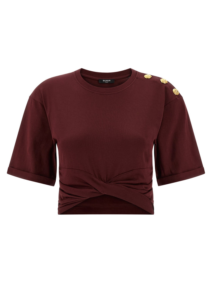 Balmain Knotted Crop T-shirt - Bordeaux | d92319f949bd05a53127c314830568cdec4e5a9e