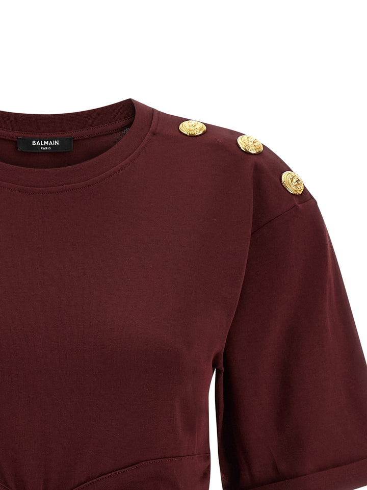 Balmain Knotted Crop T-shirt - Bordeaux | b6a72ca25c2eed2d107491cc914a371ac92c9dc5