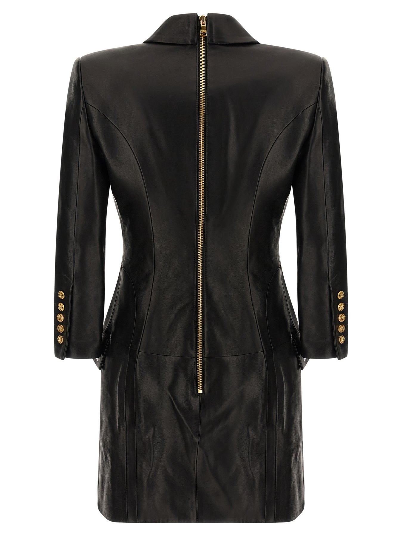 balmain one shoulder blazer dress One-shoulder button-embellished grain de poudre wool mini dress - black