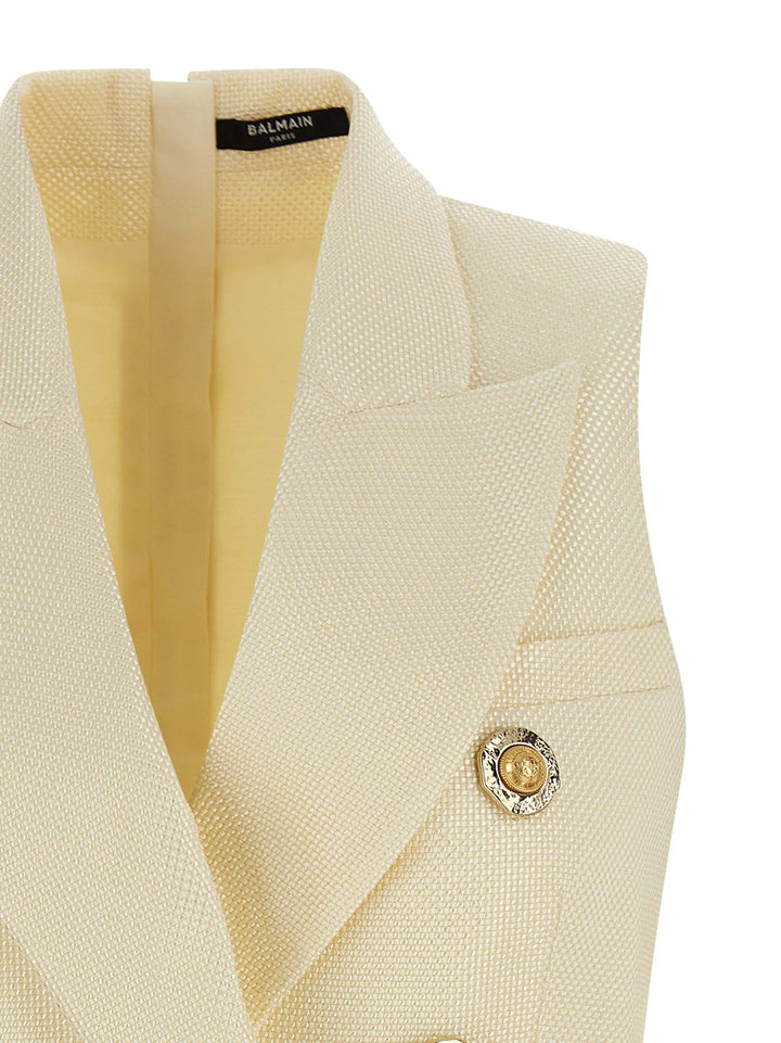 Balmain Gold And Gold Coin Gilet - White | cb5baec2a38723dc56ae0fc31c09ed58c06c375a
