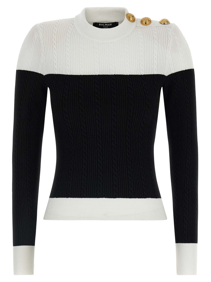Balmain Maxi Shoulder Top Tops - White/Black | 2de8dbd31a27f524d33fe0abb7f9f58a60fa53a1