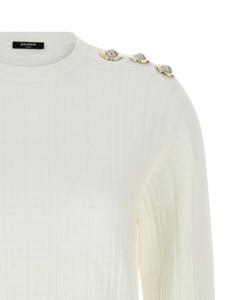Balmain Maxi Shoulder Top Sweaters and Cardigans - White | 3e55fb63f6d645ee5c0feb7172013949da0ba45f