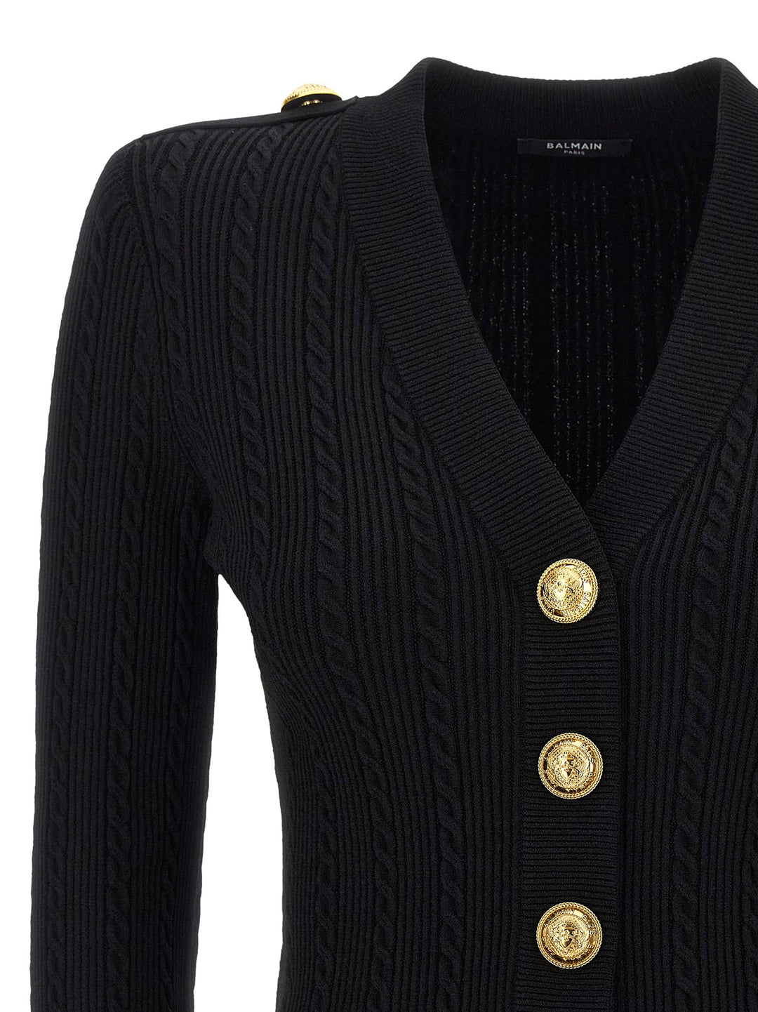 Balmain Twisted Knit Cardigan Sweaters and Cardigans - Black | b65be5bd6856420da8add7aebc7b2f7981596006