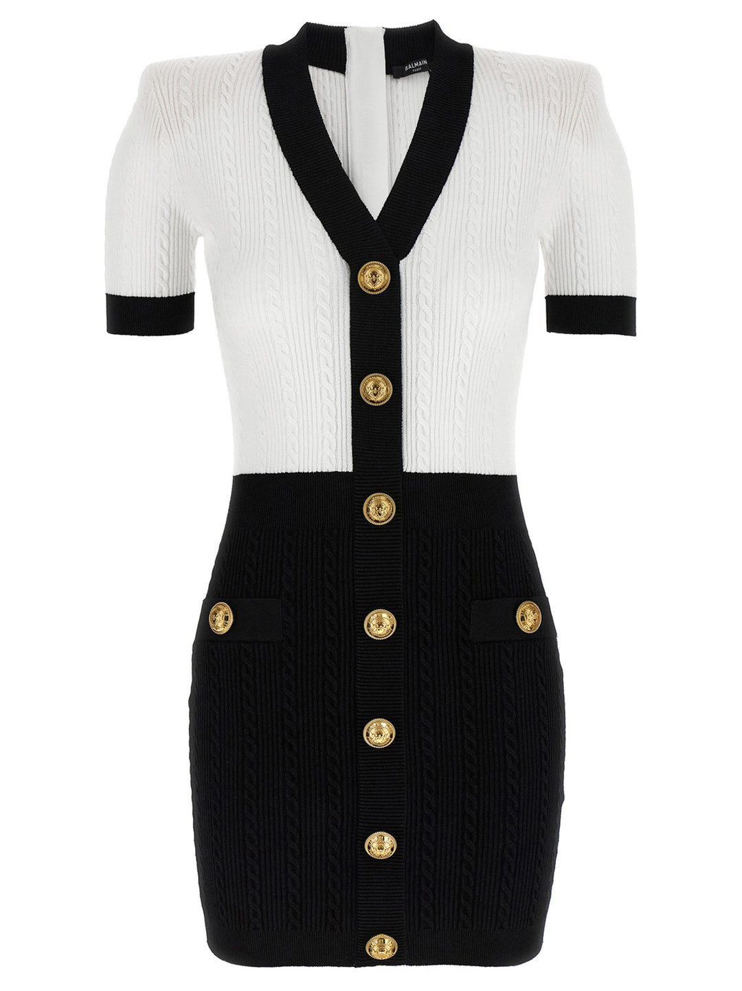 Balmain Knitted Dress Dresses - White/Black | 3332d1b00122c68f620e7a0f29356bb36710e80f