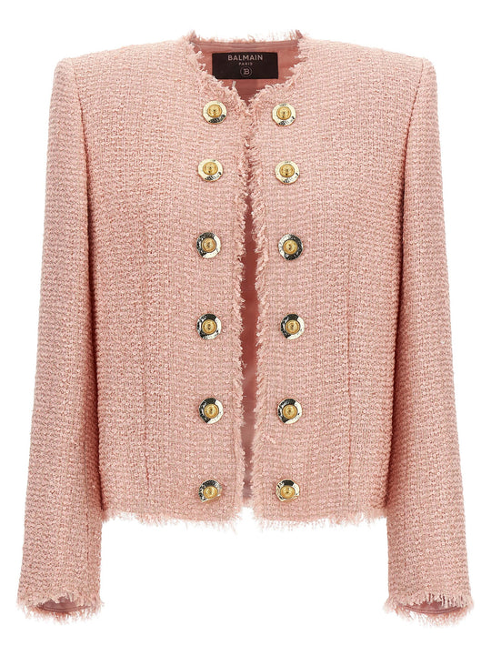 Sequin Tweed Blazer Blazers Pink