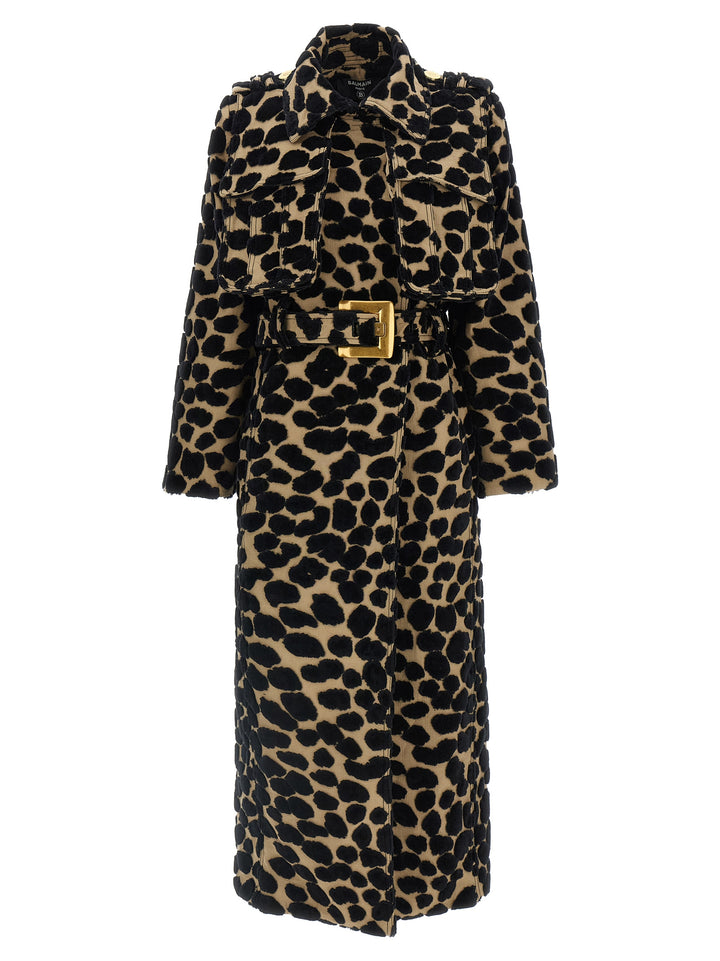 Balmain Leopard Jacquard Trench Coat Coats and Trench Coats - Multicolor | 463853c4fd3f476098abb7eb1c4ed8129740fa66