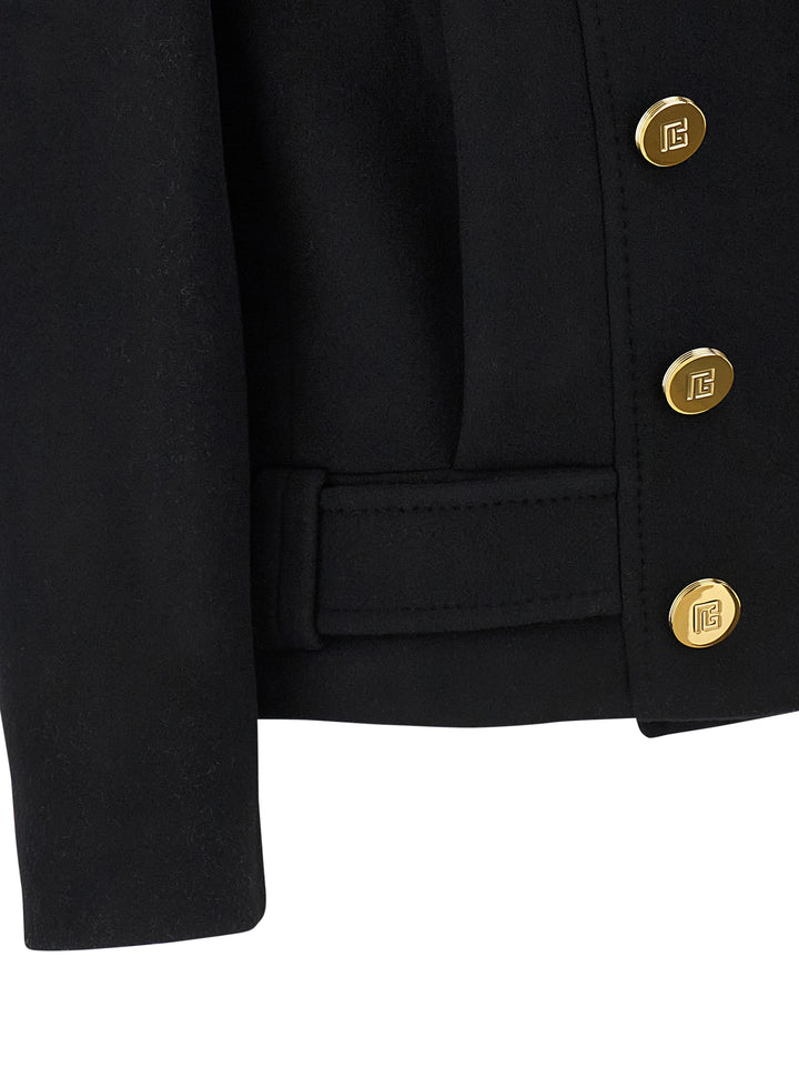 Balmain Double-Breasted Coat Coats and Trench Coats - Black | 74111ece9214277c4e03bb07f321f563534ba1dd