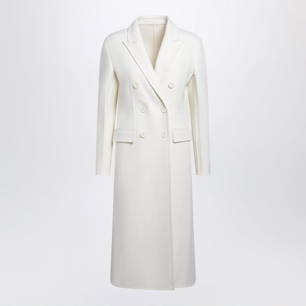 Wool Blend Ivory Double-Breasted Coat