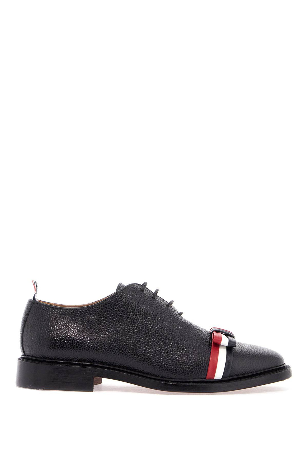 Elegant Wholecut Shoes In Black Calfskin With Rwb Bow