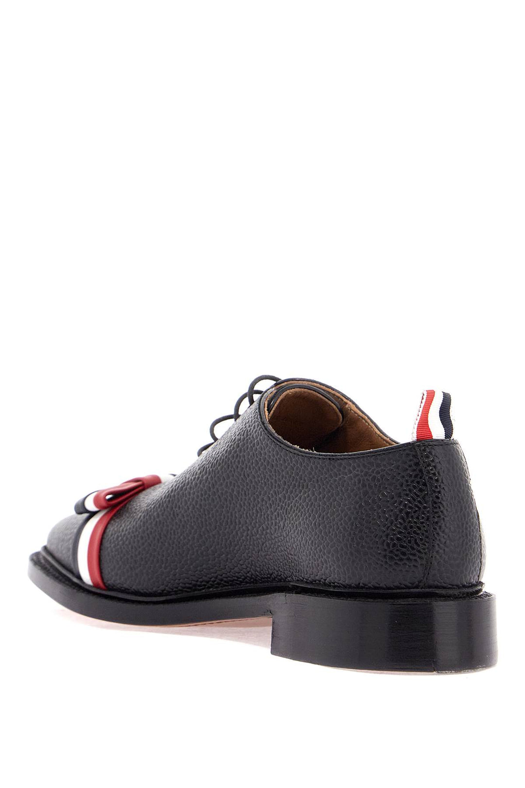 Elegant Wholecut Shoes In Black Calfskin With Rwb Bow