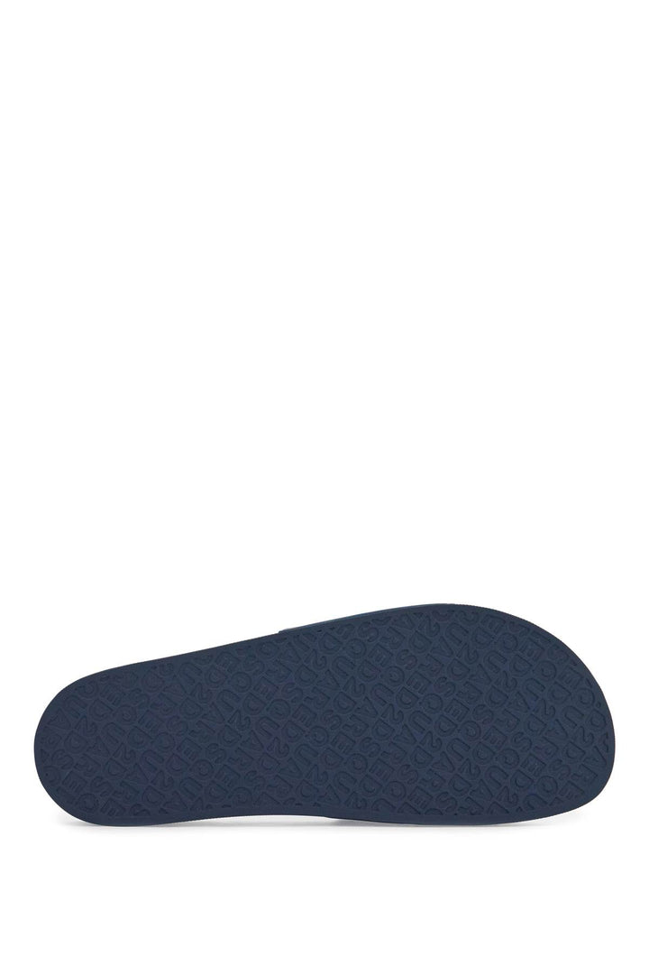 Navy Blue Polyurethane Slippers With Minimalist Design And Leather Sole