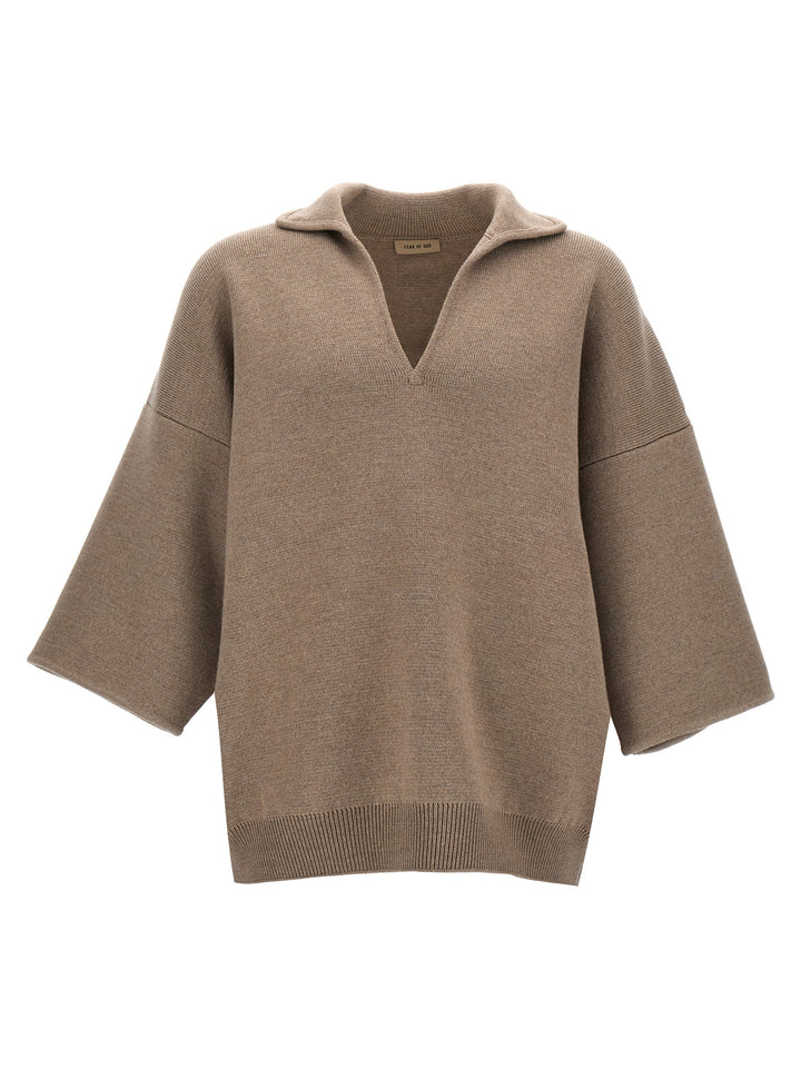 Boucle Short Sleeve Polo Sweater, Cardigans Beige