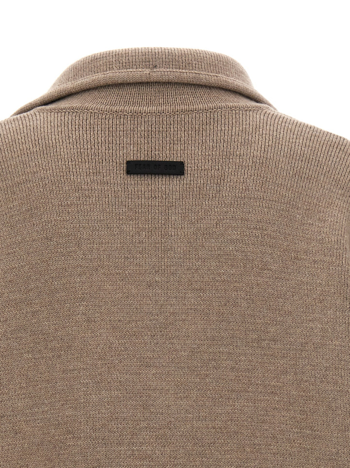 Boucle Short Sleeve Polo Sweater, Cardigans Beige