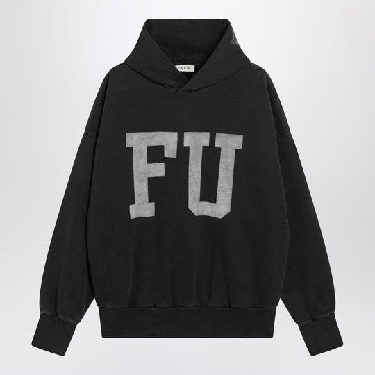 Black Vintage-Effect Fu Hoodie
