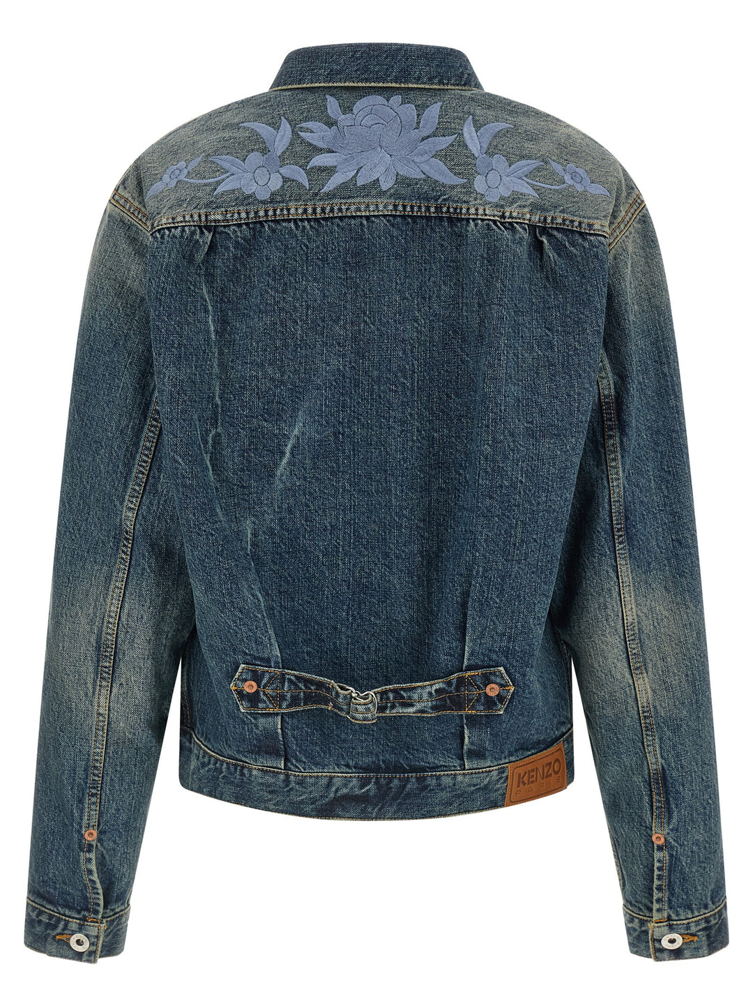 Kenzo Floral Embroidery Denim Jacket Puffer Jackets - Blue | 6cc8f6bf0128a5a4ba78d0e85edafa668d8ef5b1