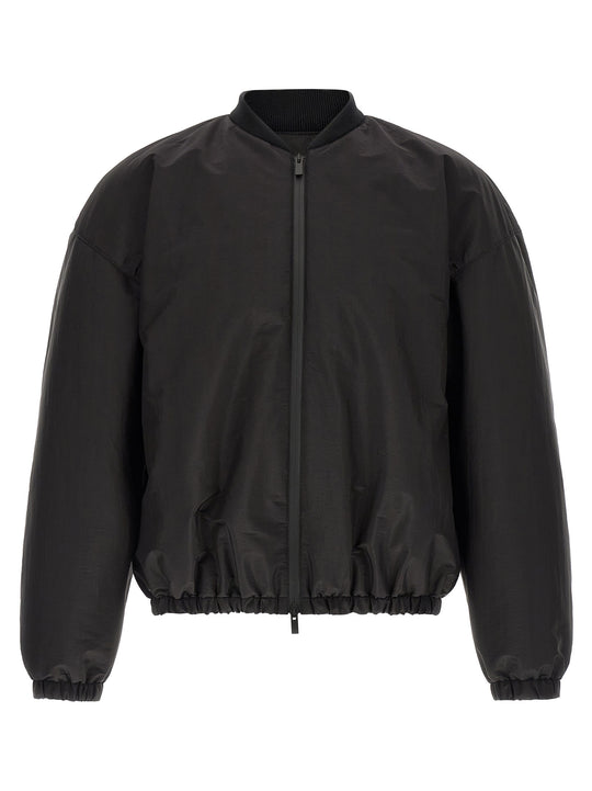 Satin Effect Bomber Jacket Puffer Jackets Black