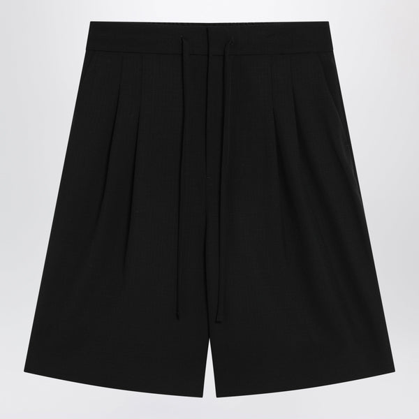 Black Baggy Wool Bermuda Shorts