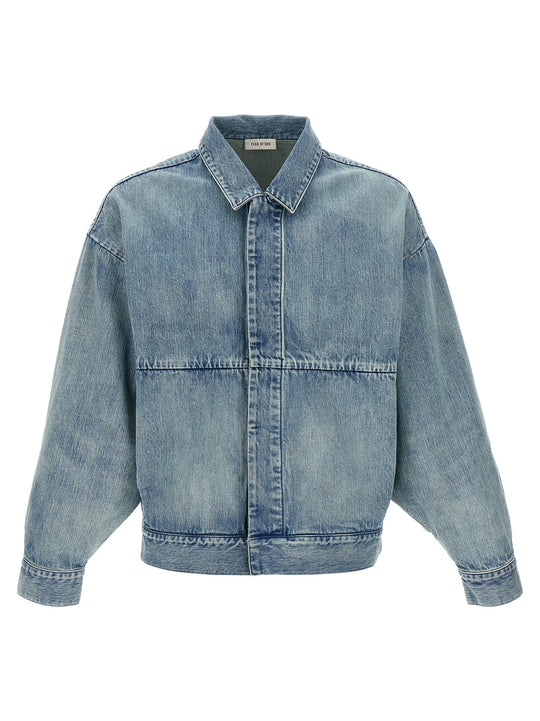 Denim Trucker Puffer Jackets Blue