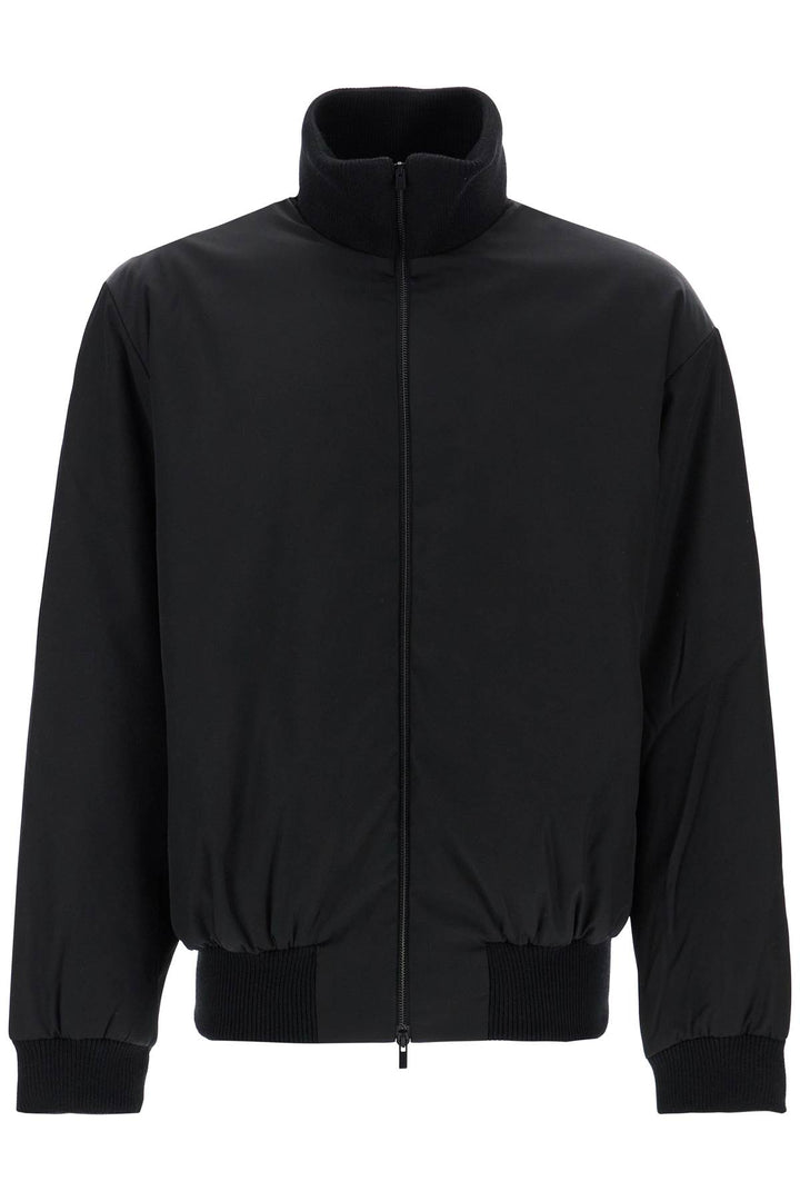 Black Nylon Bomber With High Collar