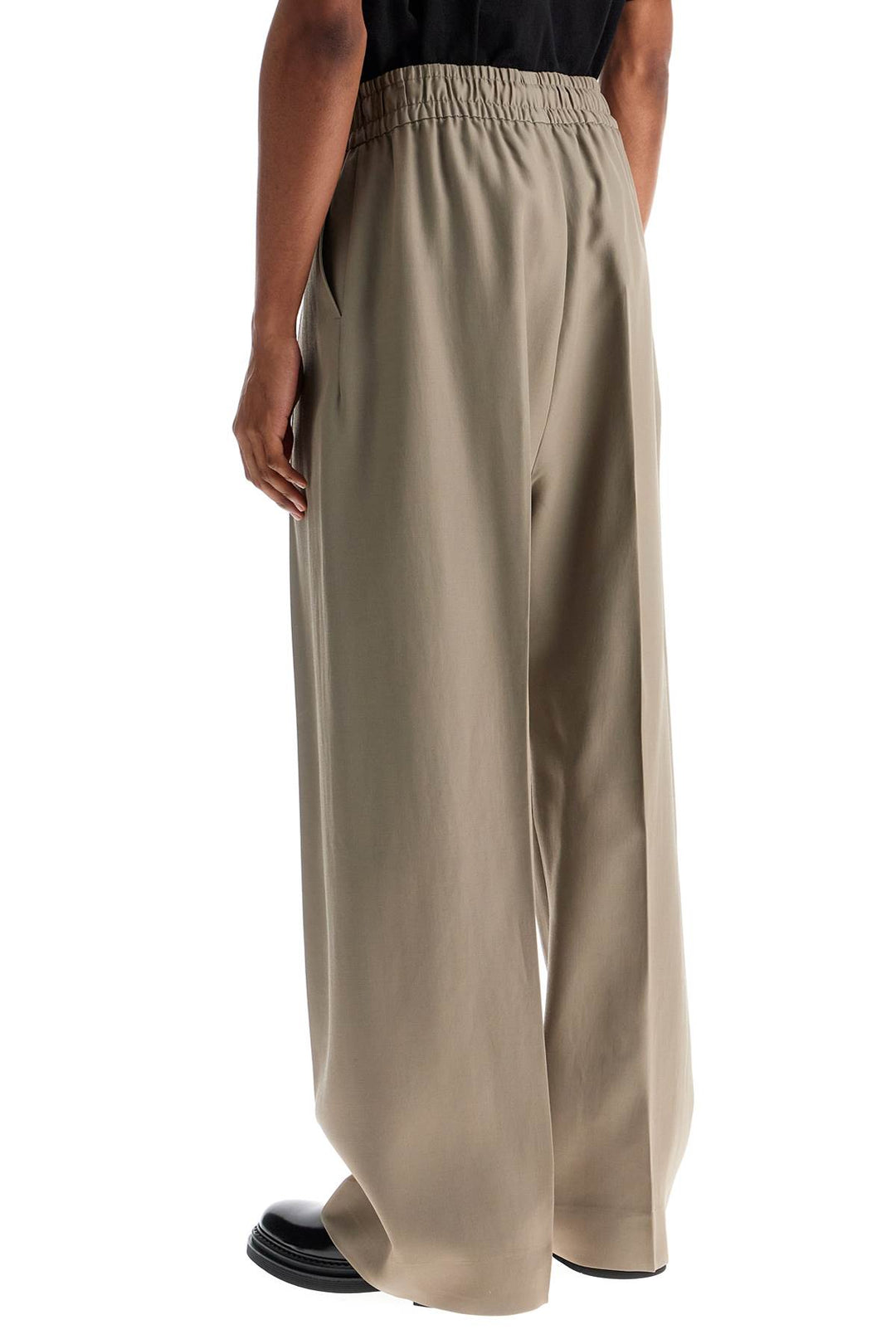 Beige Wide Leg Pants In Virgin Wool And Viscose