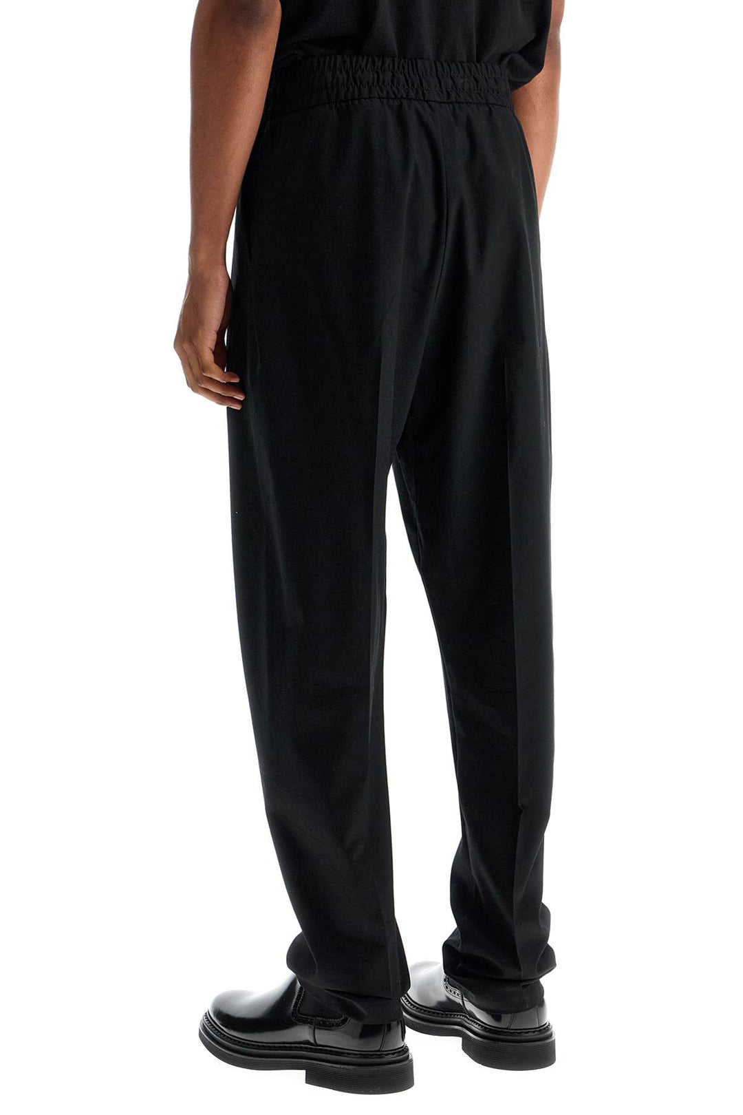 Wide Leg Black Cotton And Wool Pants