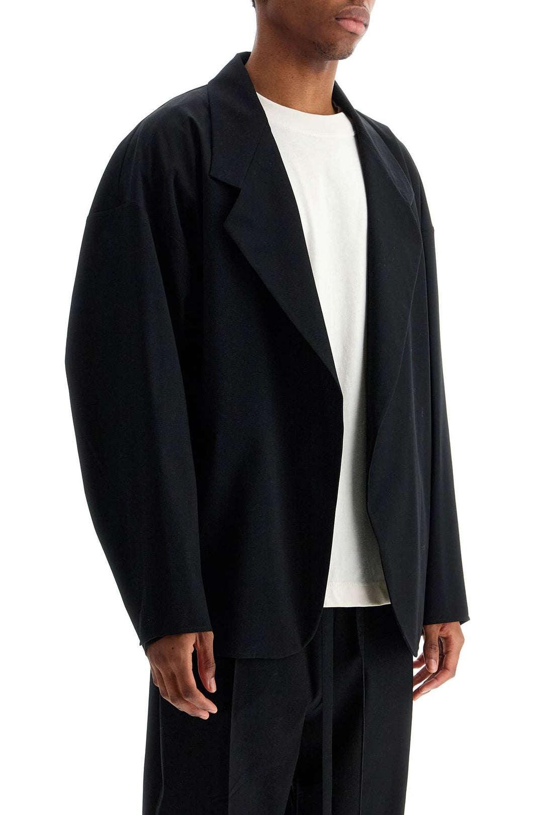 Blazer In Misto Cotone E Lana Nero Oversize Con Zip