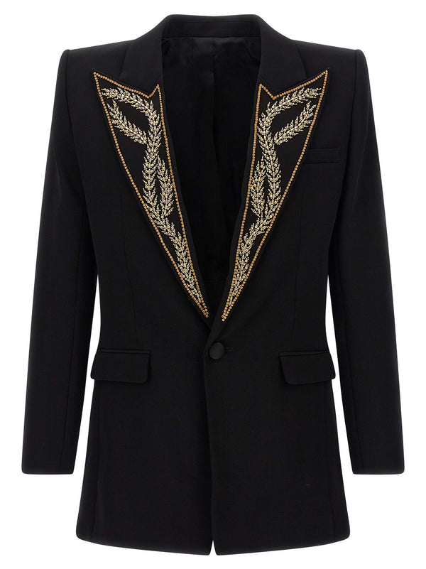 Leaf Embroidery Blazer Black
