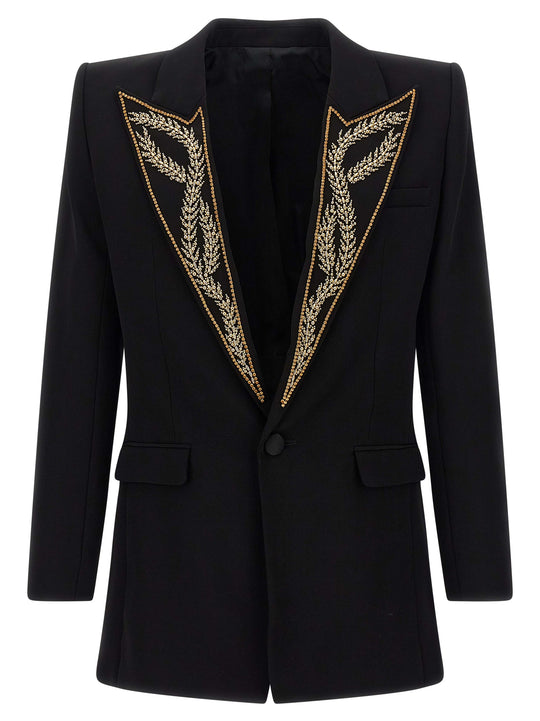 Leaf Embroidery Blazer Black