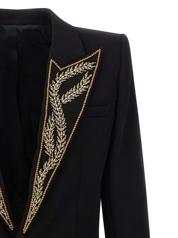 Balmain Leaf Embroidery Blazer - Black | 14853184f92cb41b3a61f4e71b14a6eaec682fc6