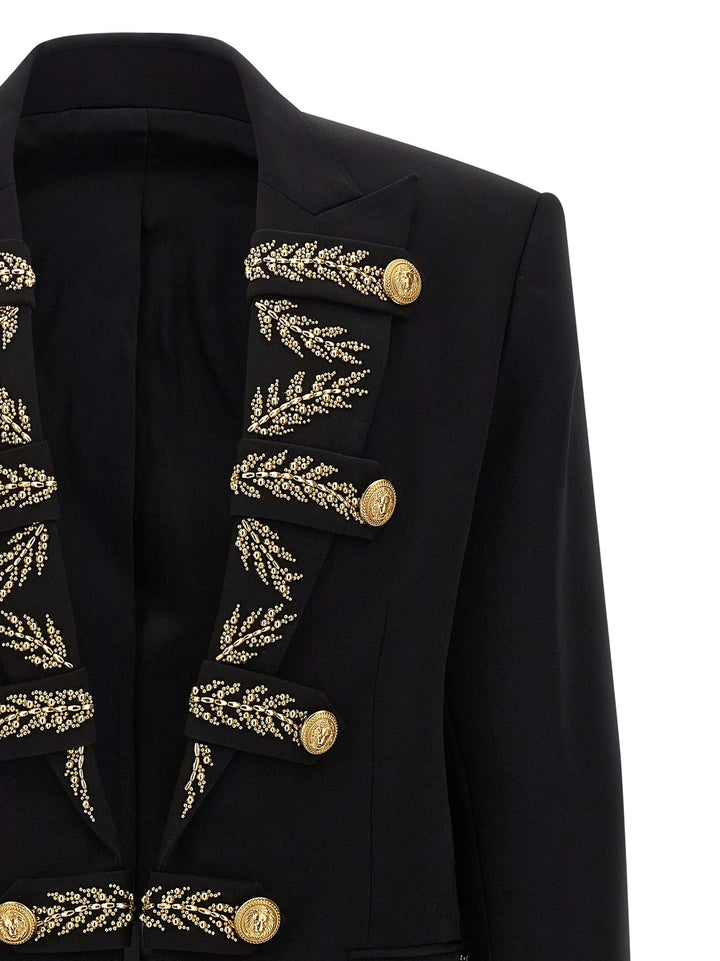 Balmain Leaf Embroidery Blazer - Black | ade8fbb7764cc64799db7f800e0b639667fc777e
